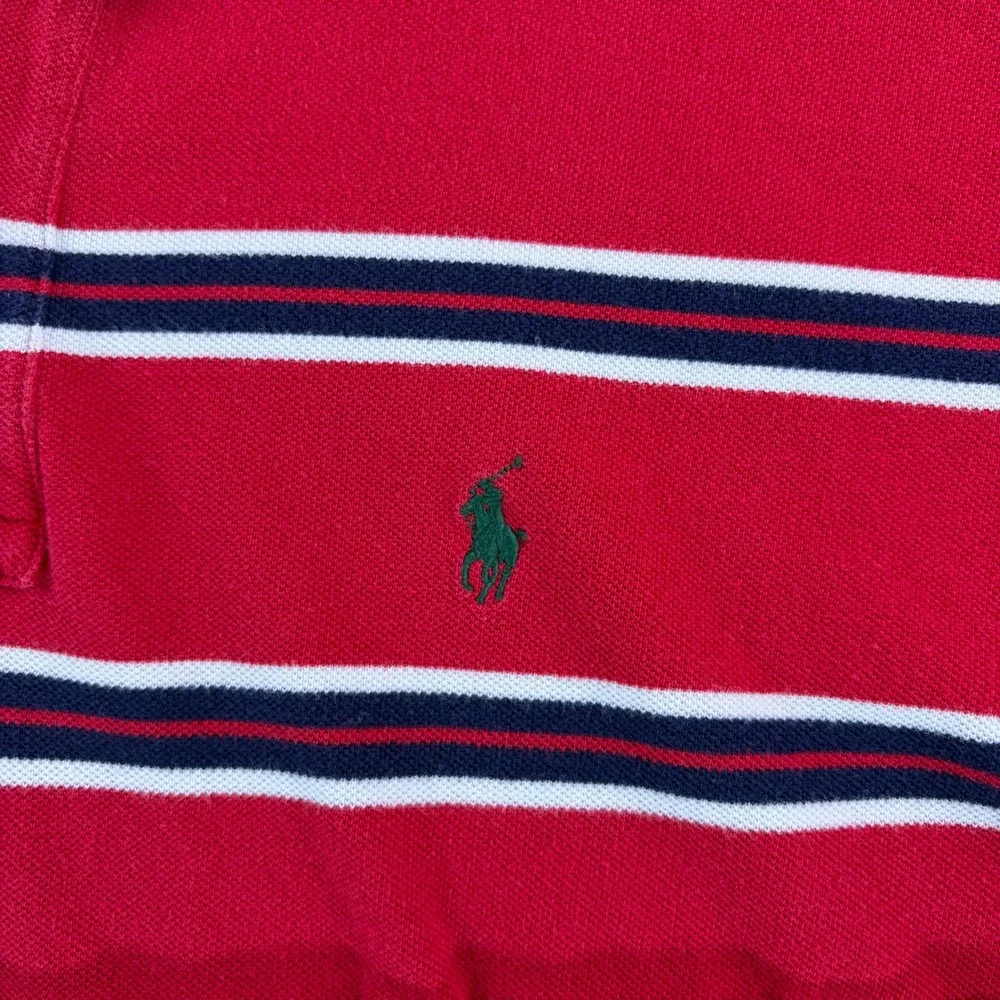 Polo Ralph Lauren Striped Polo Shirt Mens Large Red Navy White Pique Cotton L